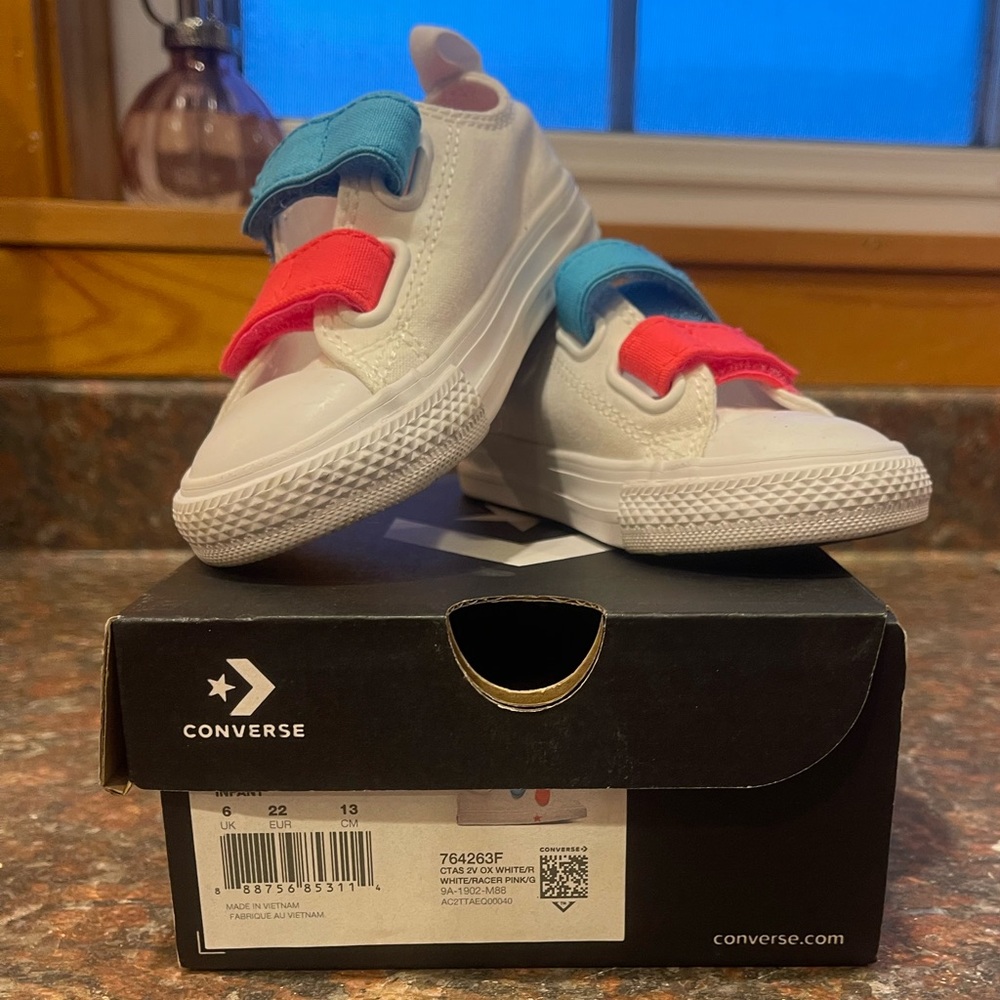 Kids converse sneakers. White with neon straps brand new